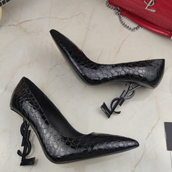 Saint Laurent Shoes - Saint Laurent Ysl Letter Metal Heel Shoes